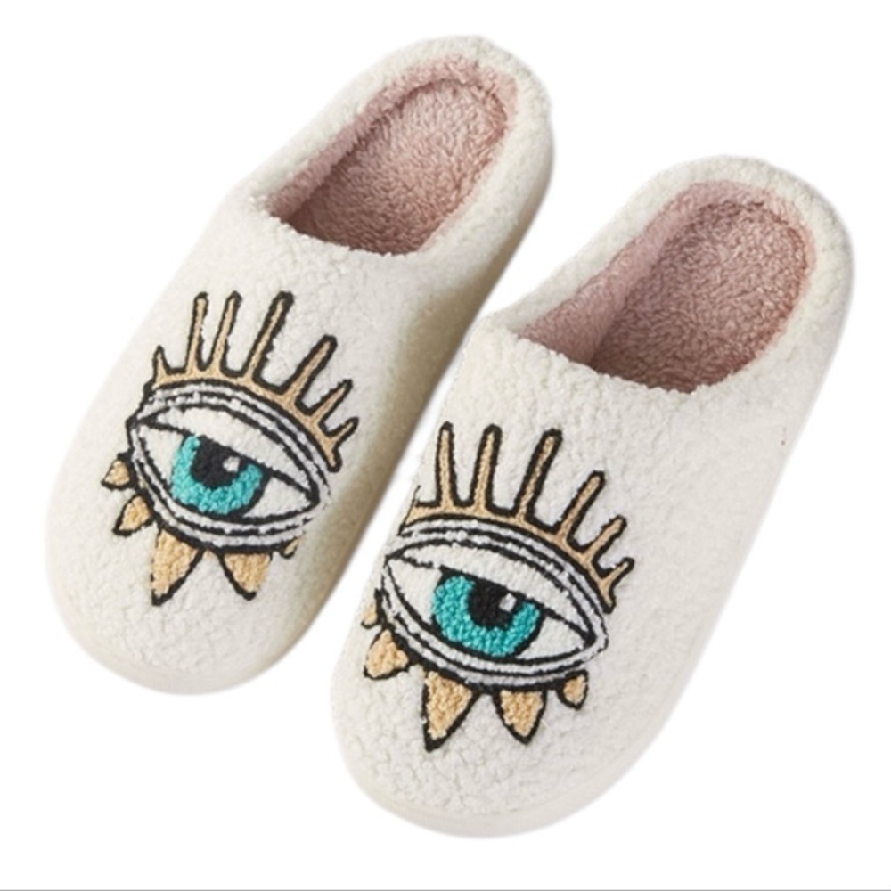 Evil Eyes, Blue Eyes Slippers Cozy Fleece Indoor Slippers, SMALL 6-7 (38-39)
